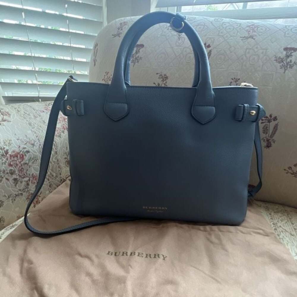 Burberry Medium Banner Tote Leather and House Check Canvas